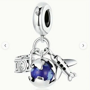 Silver Plated Metallic Globe Camera Airplane Travel Themed Fashion charm Pendant